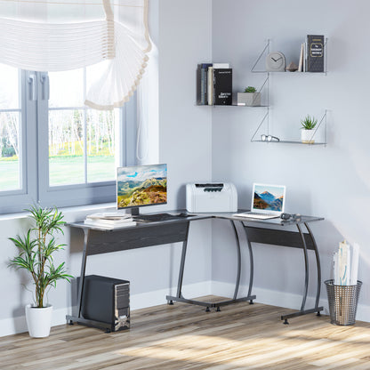 L Shape Computer Desk Corner Display Table Laptop Study Desk Minimalist Space Saving Wood Steel Gaming PC Workstation for Home Office Black