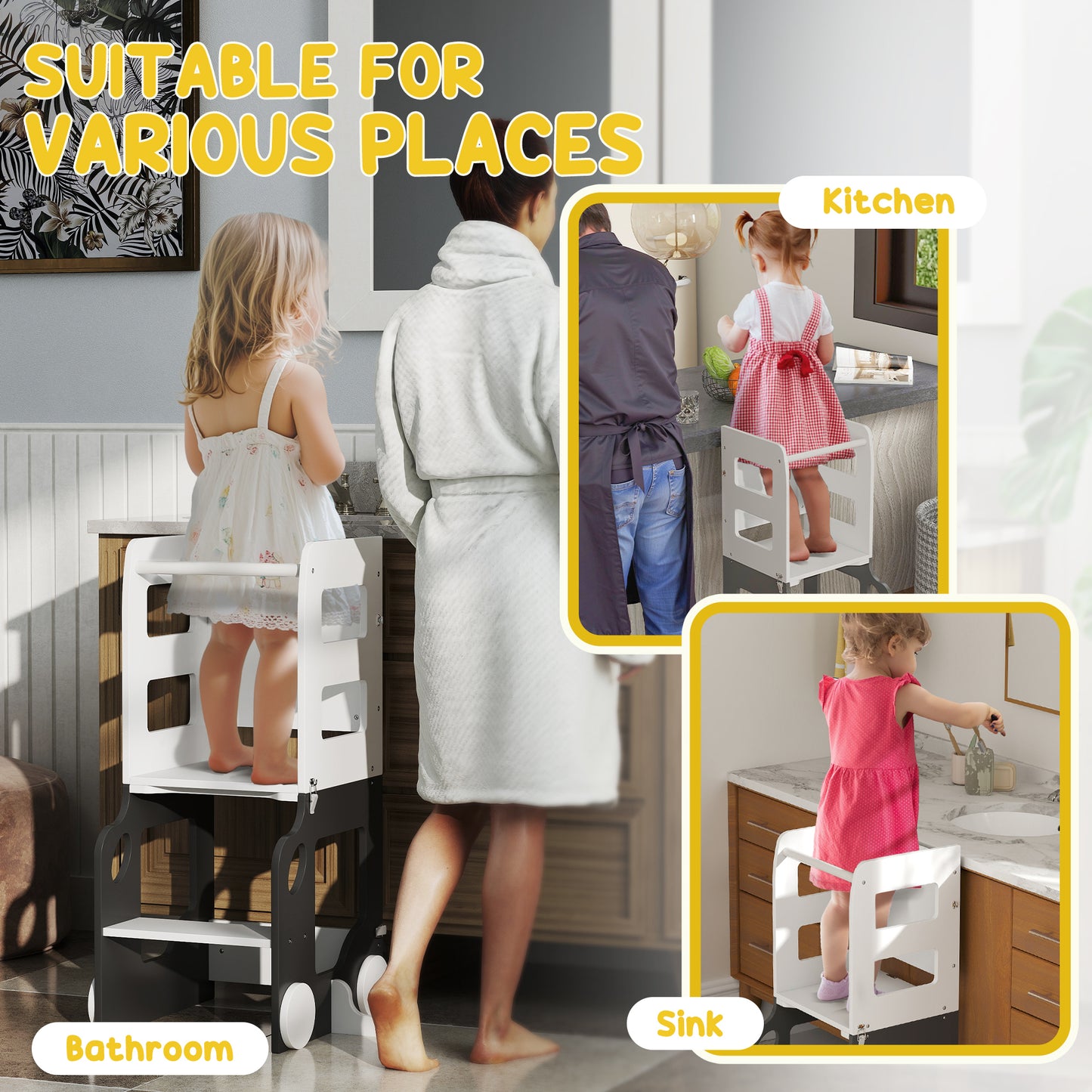 Toddler Step Stool, 4 in 1 Foldable Toddler Step, Grey