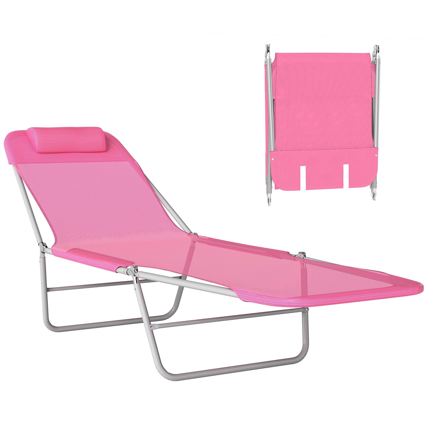 Adjustable Sun Bed Garden Lounger Recliner Relaxing Camping Pink