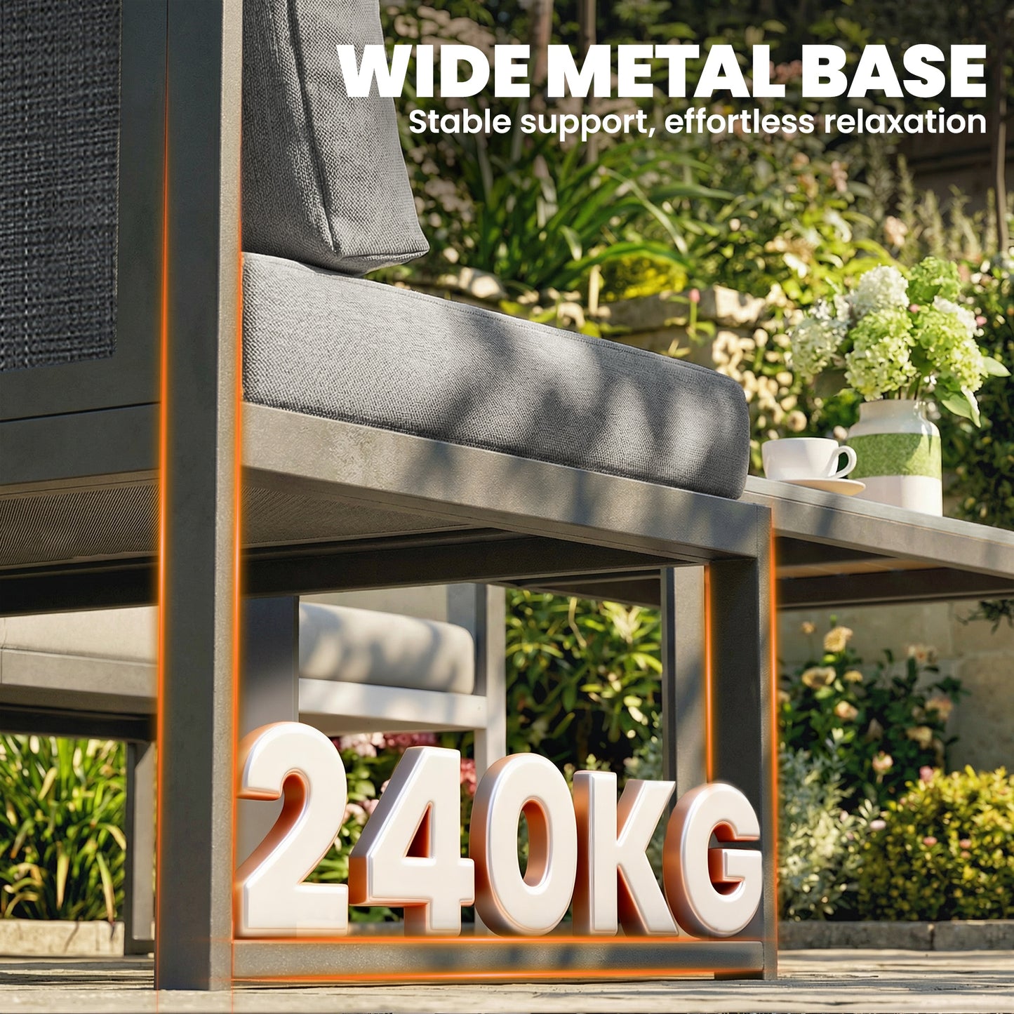 6 Seater Metal Garden Furniture Corner Sofa Set, Dark Grey