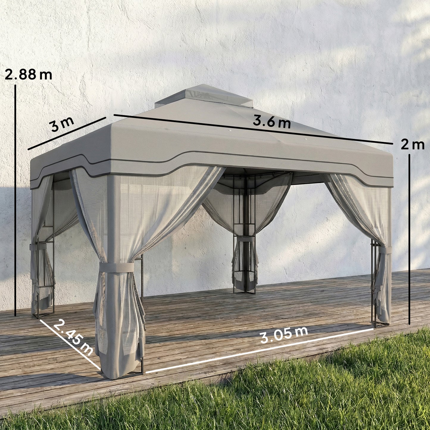 3 x 3.6 m Garden Gazebo with Shelves, UPF50+ Permanent Gazebo