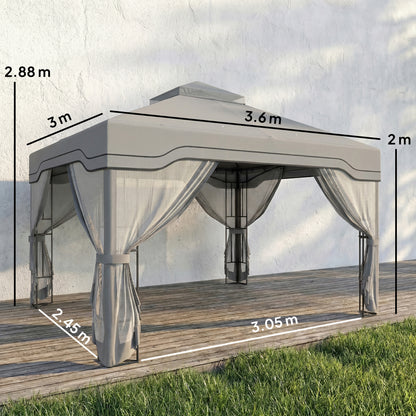 3 x 3.6 m Garden Gazebo with Shelves, UPF50+ Permanent Gazebo