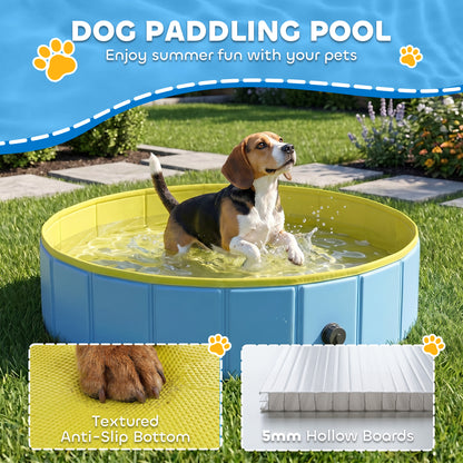 Foldable Dog Pool for Puppies and Ducks, Thickened PVC Dog Paddling Pool Bath Tub Hard Board, Anti-Slip Bottom and Hose Adapter for Easy Drainage, 100 x 30cm, Blue and Yellow
