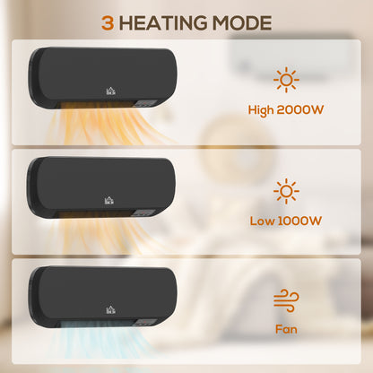 Wall Mounted Electric Heater with Timer Overheat Protection Black