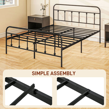 4ft6 Metal Double Platform Bed Frame w/ Underbed Storage Black