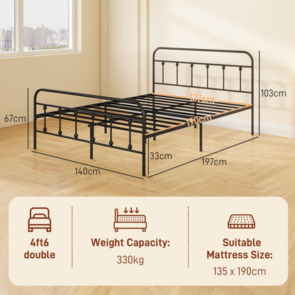 4ft6 Metal Double Platform Bed Frame w/ Underbed Storage Black
