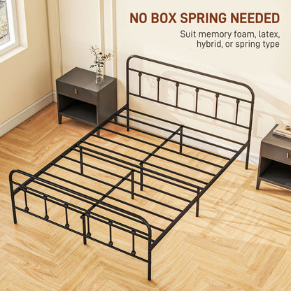 4ft6 Metal Double Platform Bed Frame w/ Underbed Storage Black