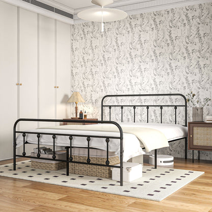 4ft6 Metal Double Platform Bed Frame w/ Underbed Storage Black