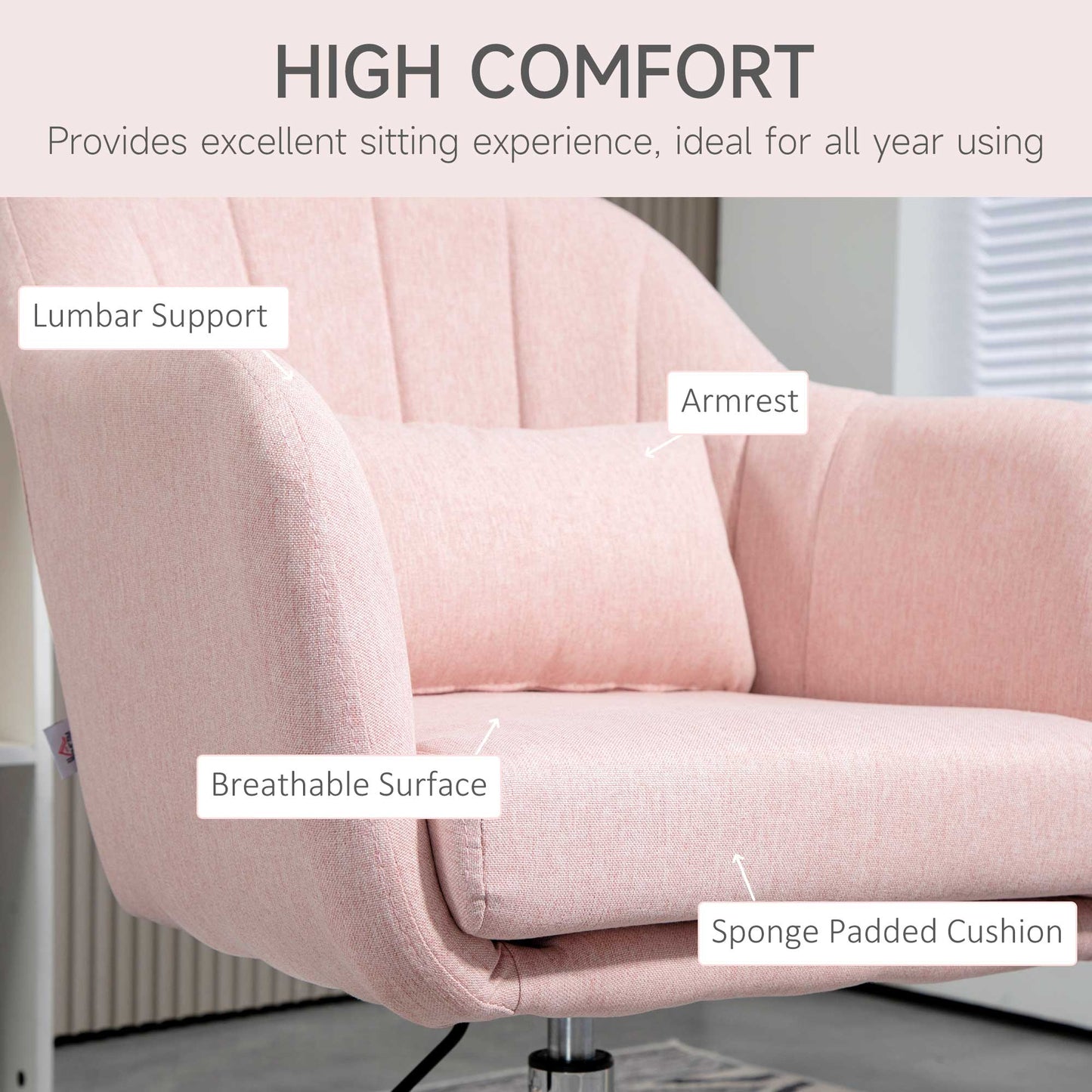 Stylish Retro Linen Swivel Tub Chair Steel Frame Cushion Seat Pink
