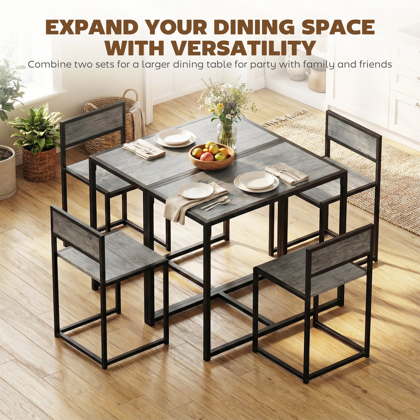 3 Piece Dining Table Set with Metal Frame Charcoal Grey Wood-Effect