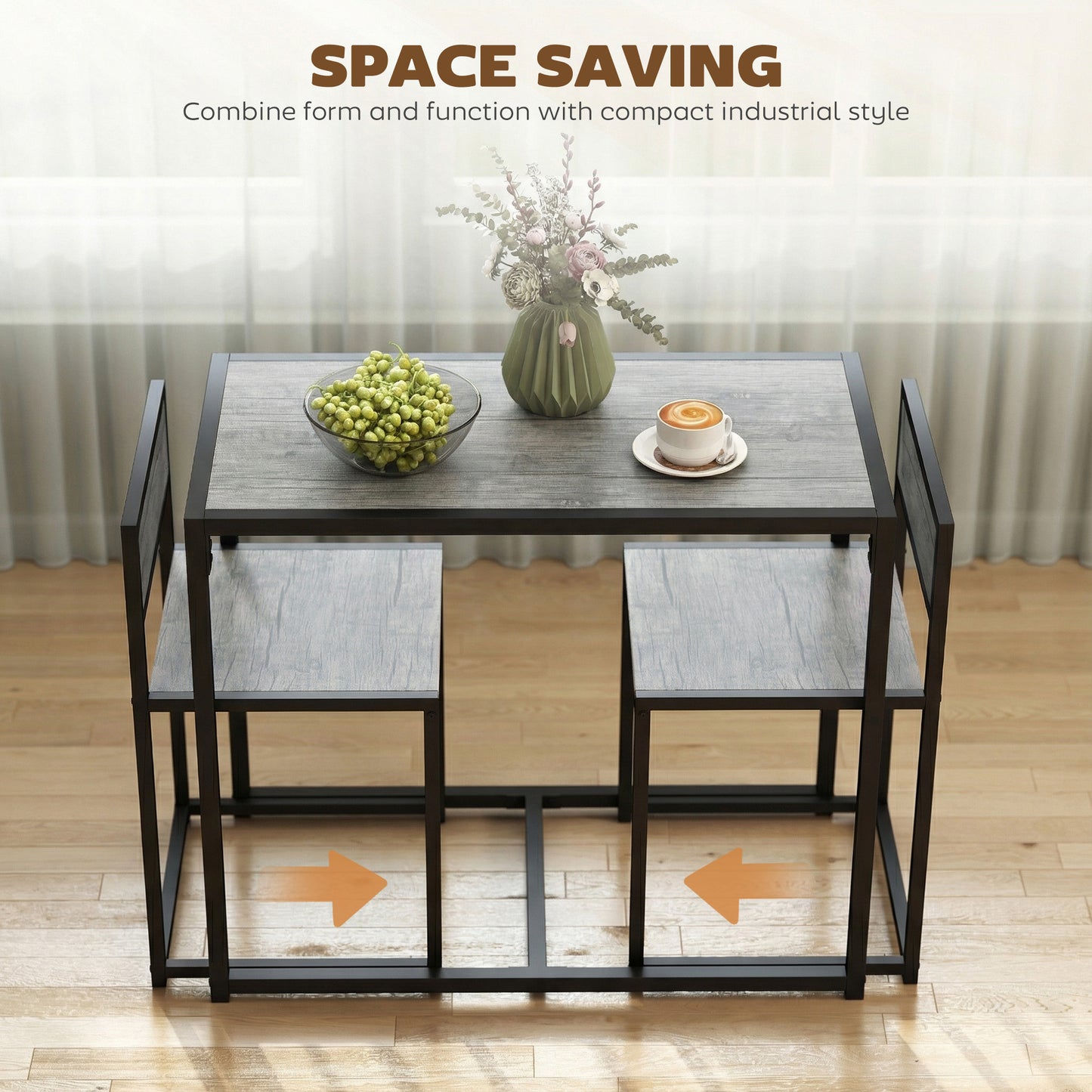 3 Piece Dining Table Set with Metal Frame Charcoal Grey Wood-Effect