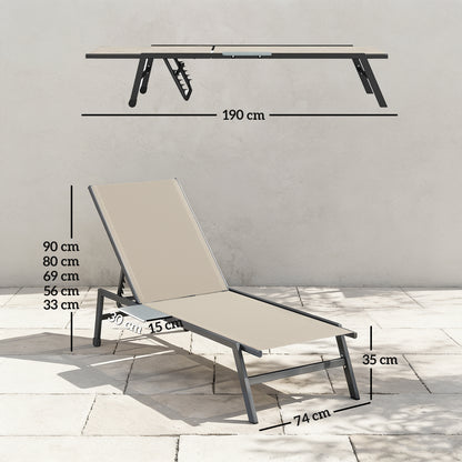 Sun Loungers for Garden Set of 2 with Side Tray Table, Khaki