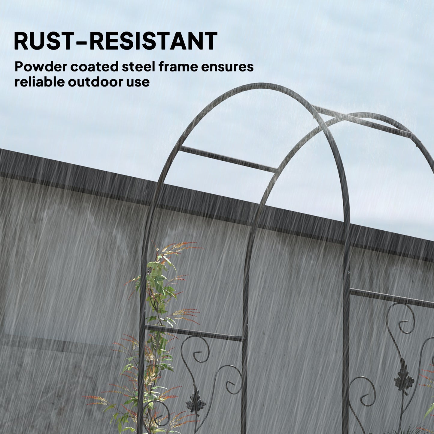 2.17m Steel Garden Arch with Double Gate, Garden Arbor Trellis, Black