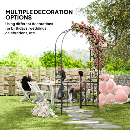 2.17m Steel Garden Arch with Double Gate, Garden Arbor Trellis, Black