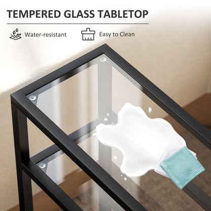 Slim Side Table, End Table with Tempered Glass Tabletop, Black
