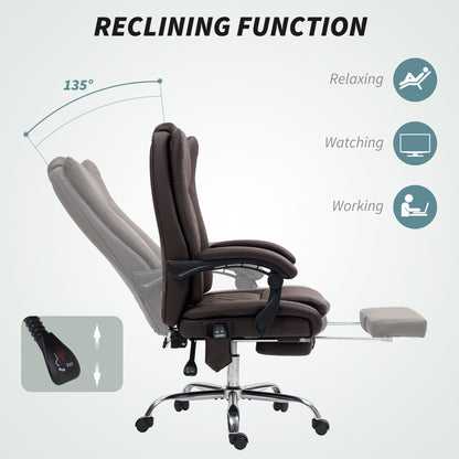 PU Leather Massage Office Chair, Reclining Desk Chair, Brown