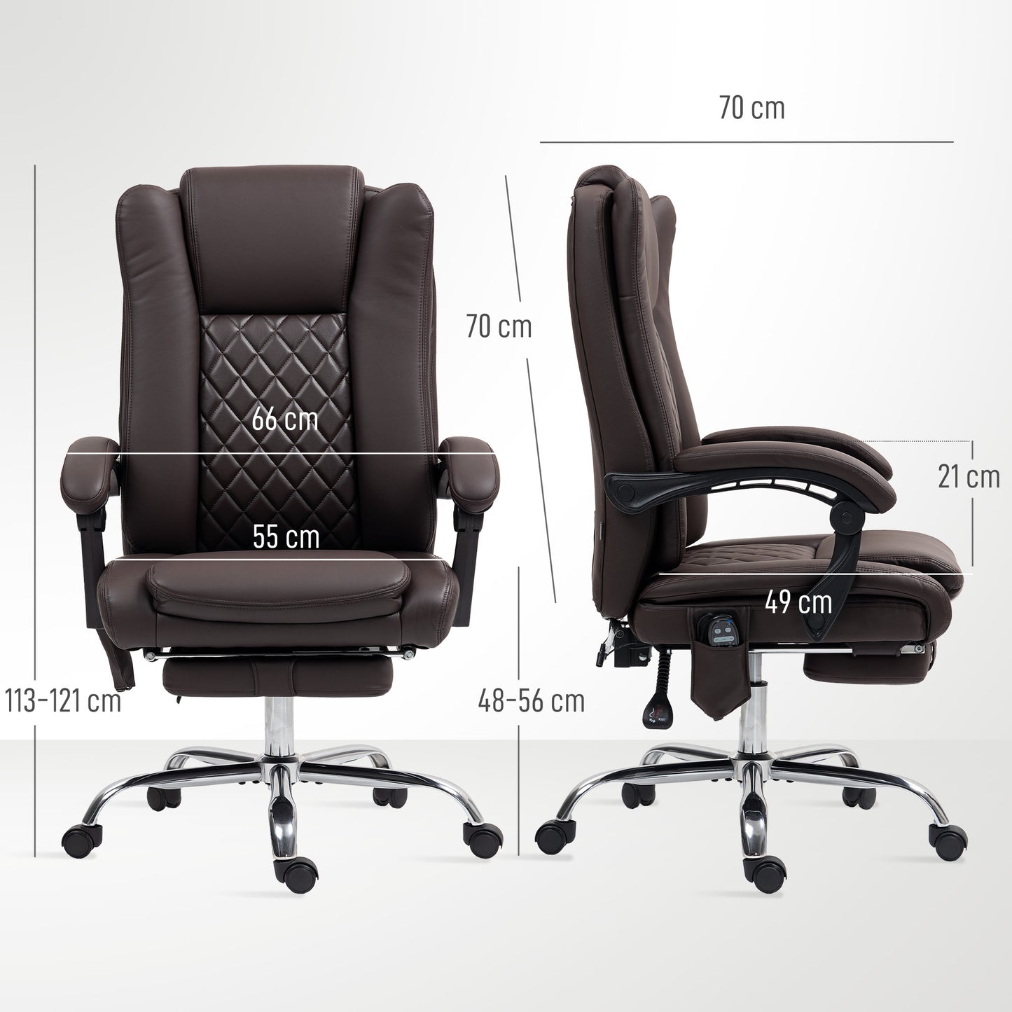 PU Leather Massage Office Chair, Reclining Desk Chair, Brown