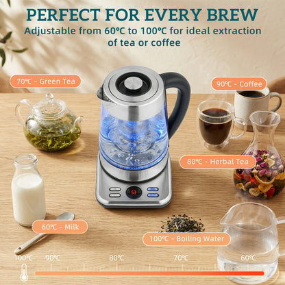 Electric Kettle, 1.7L Fast Boil 3KW Water Kettle with UK Strix Thermostat, Tea Infuser, Keep Warm Function, Auto Shut-off and Boil-Dry Protection, Silver Tone