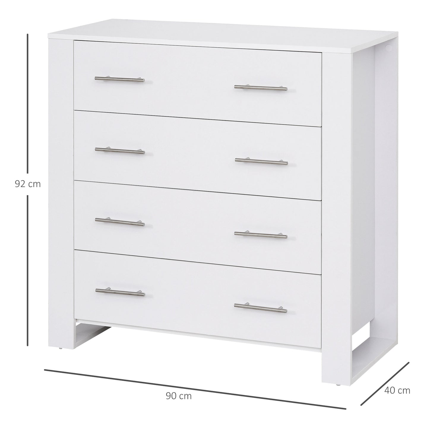 Chest Of 4 Drawers Home Storage Clothes Cabinet Metal Handles Base White