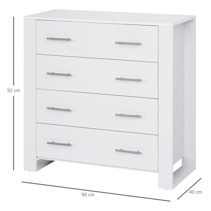 Chest Of 4 Drawers Home Storage Clothes Cabinet Metal Handles Base White