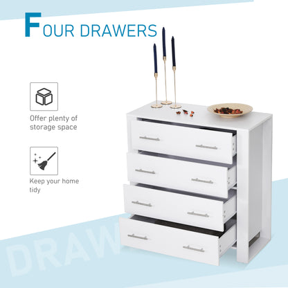Chest Of 4 Drawers Home Storage Clothes Cabinet Metal Handles Base White