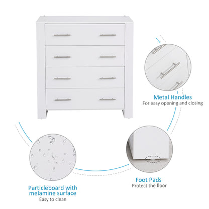 Chest Of 4 Drawers Home Storage Clothes Cabinet Metal Handles Base White