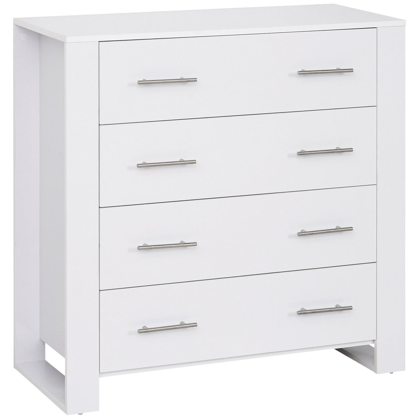 Chest Of 4 Drawers Home Storage Clothes Cabinet Metal Handles Base White
