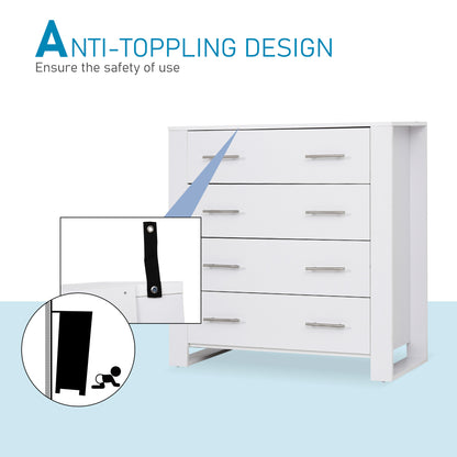 Chest Of 4 Drawers Home Storage Clothes Cabinet Metal Handles Base White
