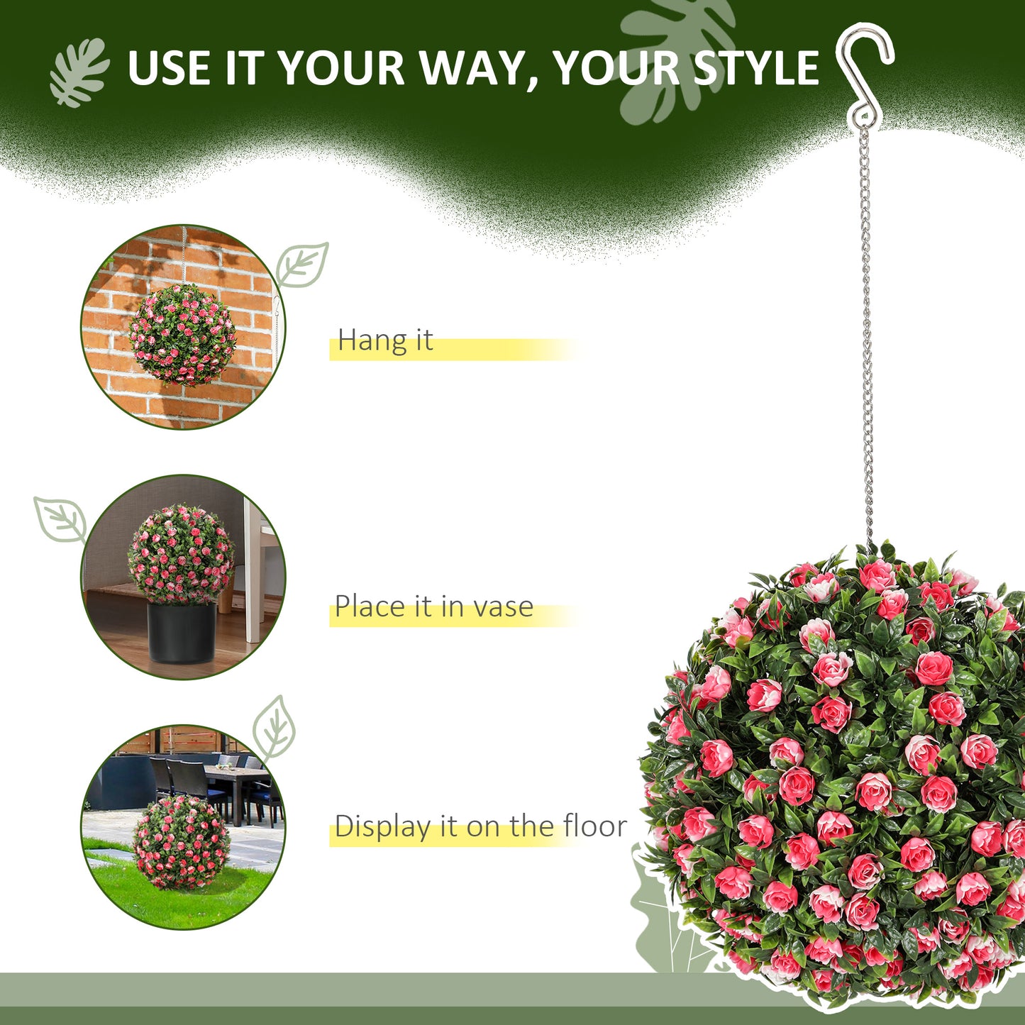 Set of 2 Artificial Plant Topiary Rose Balls, Faux Plants, Pink