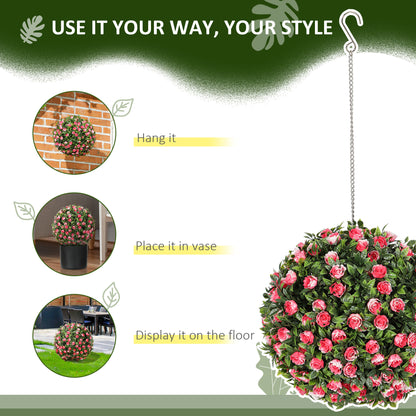 Set of 2 Artificial Plant Topiary Rose Balls, Faux Plants, Pink