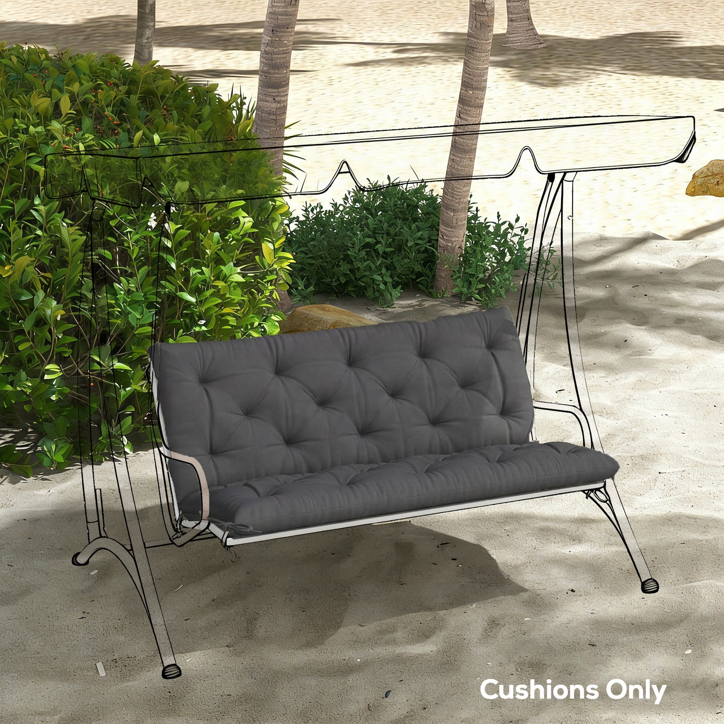 Garden Bench Cushion, Seat Pad with Ties, Black