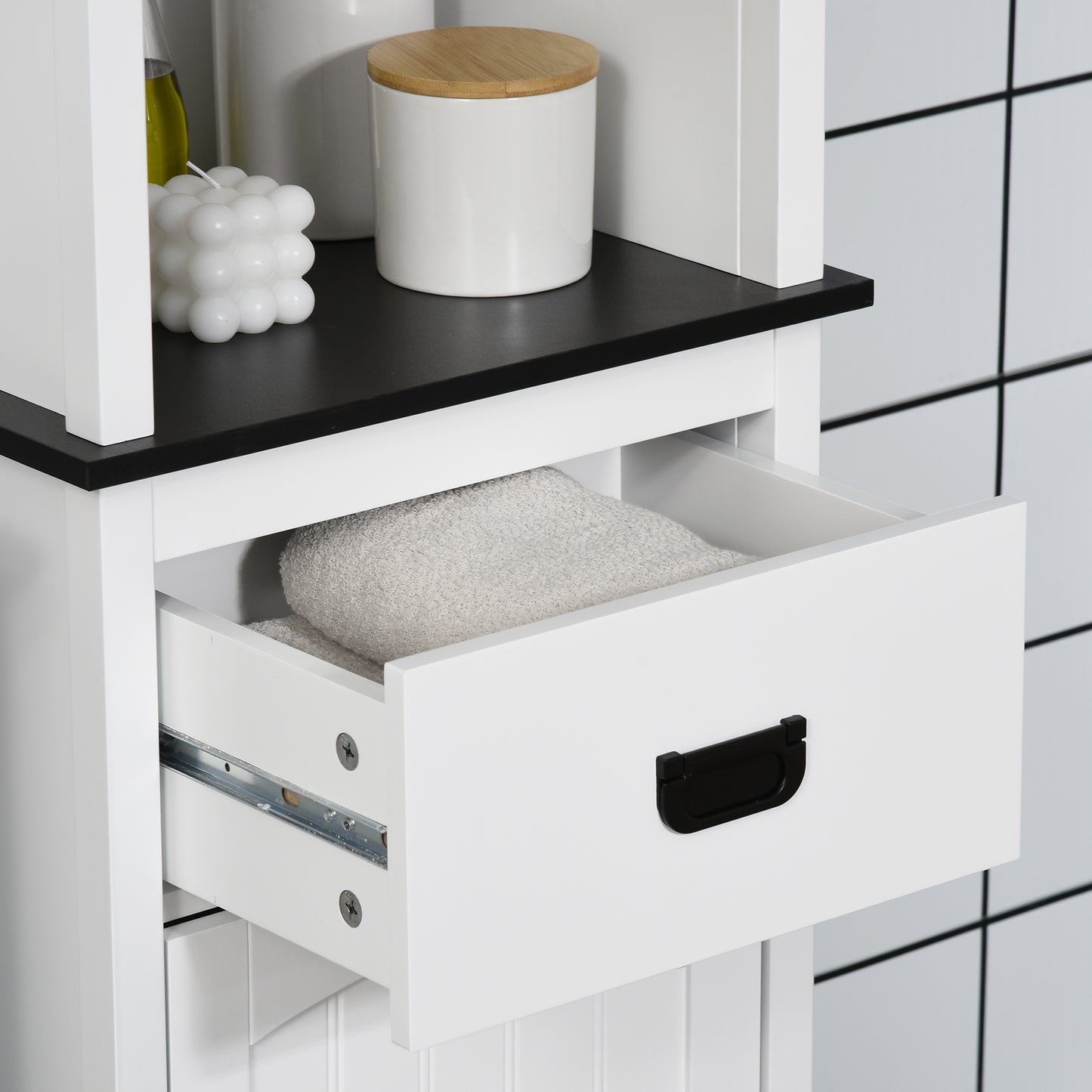 Freestanding Tallboy Storage Unit W/ Drawer Single Door Cabinet White