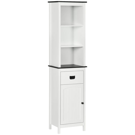 Freestanding Tallboy Storage Unit W/ Drawer Single Door Cabinet White