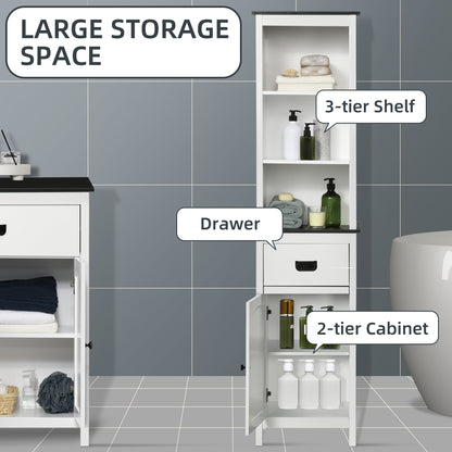 Freestanding Tallboy Storage Unit W/ Drawer Single Door Cabinet White