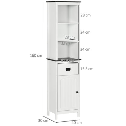 Freestanding Tallboy Storage Unit W/ Drawer Single Door Cabinet White