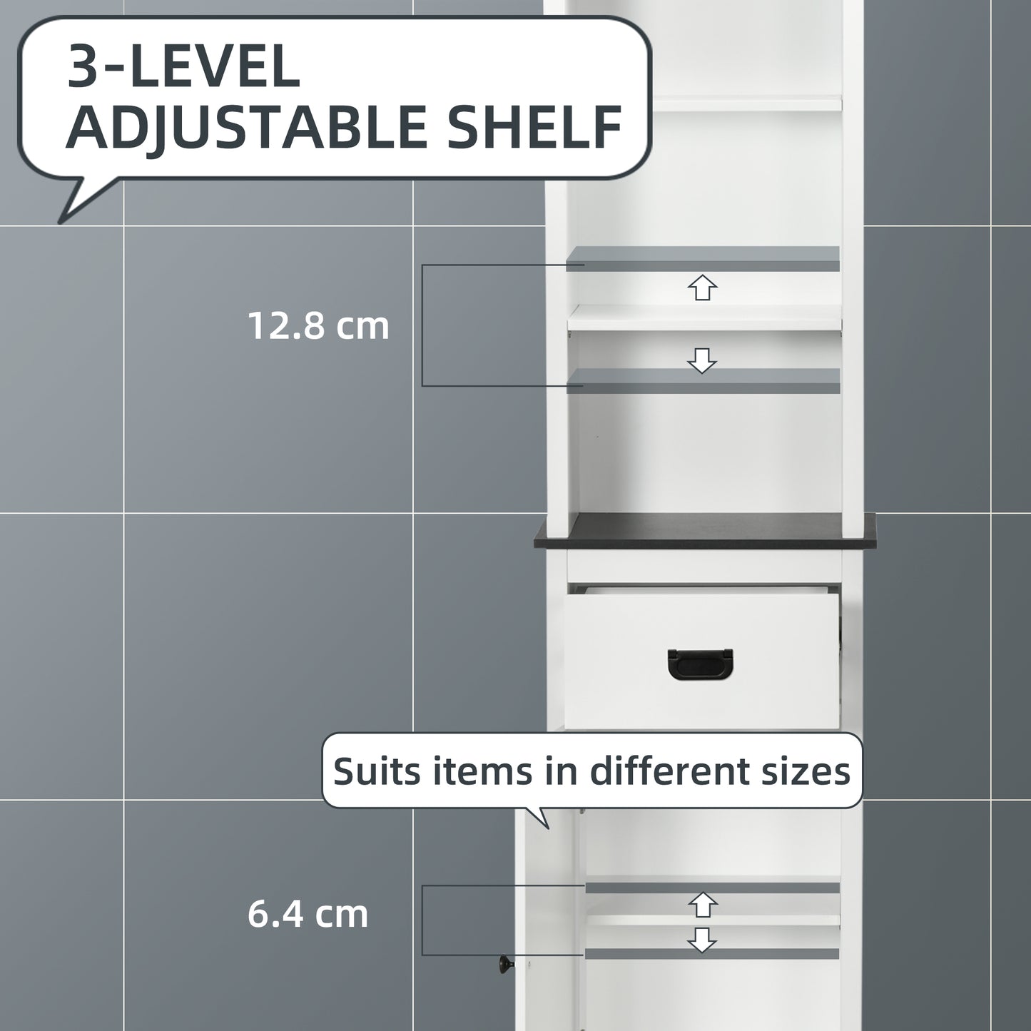 Freestanding Tallboy Storage Unit W/ Drawer Single Door Cabinet White