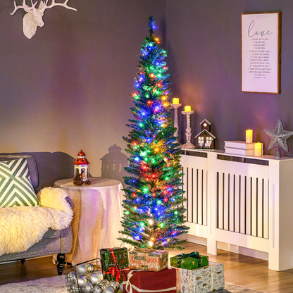 6ft Artificial Pencil Christmas Tree with Colourful Lights, Steel Base