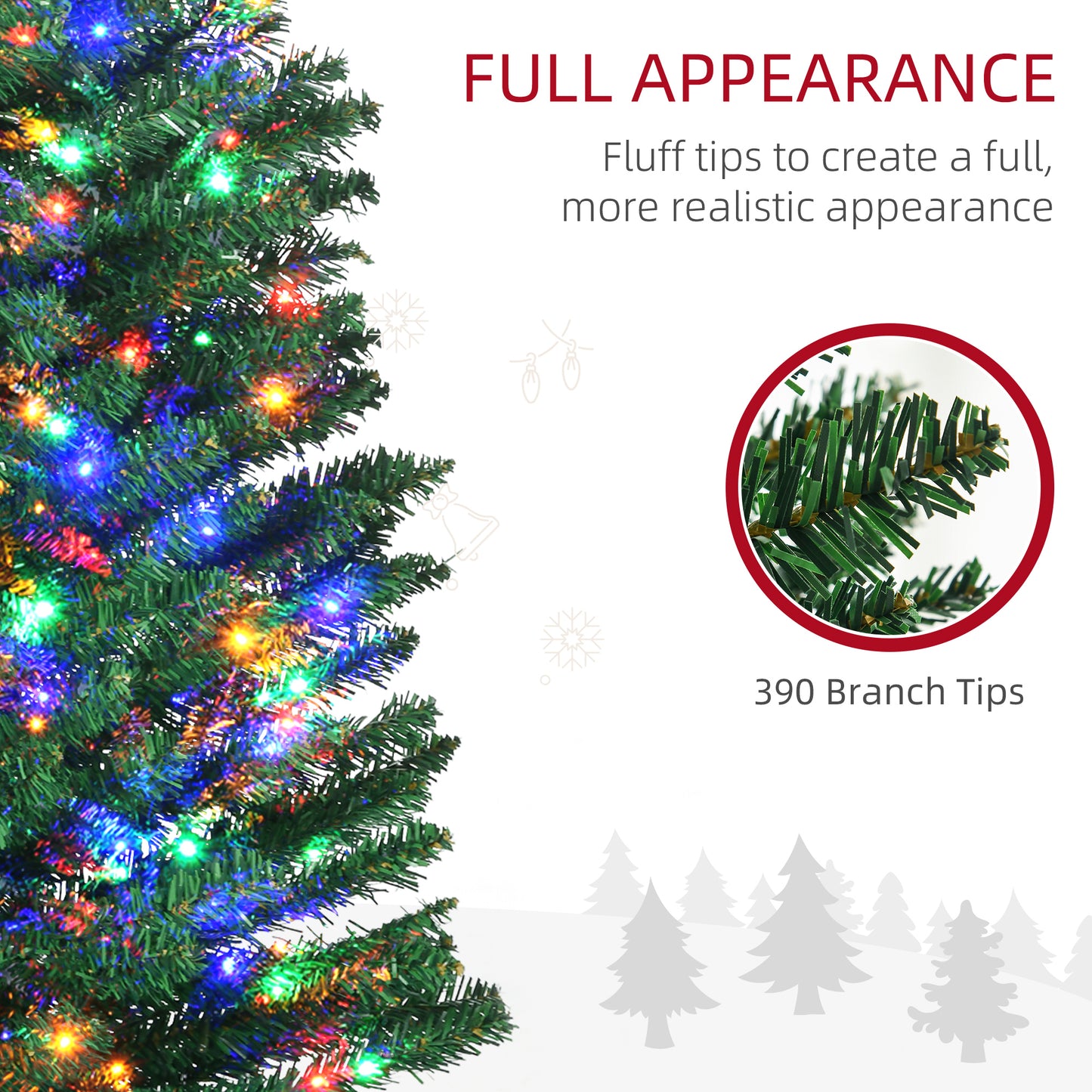 6ft Artificial Pencil Christmas Tree with Colourful Lights, Steel Base