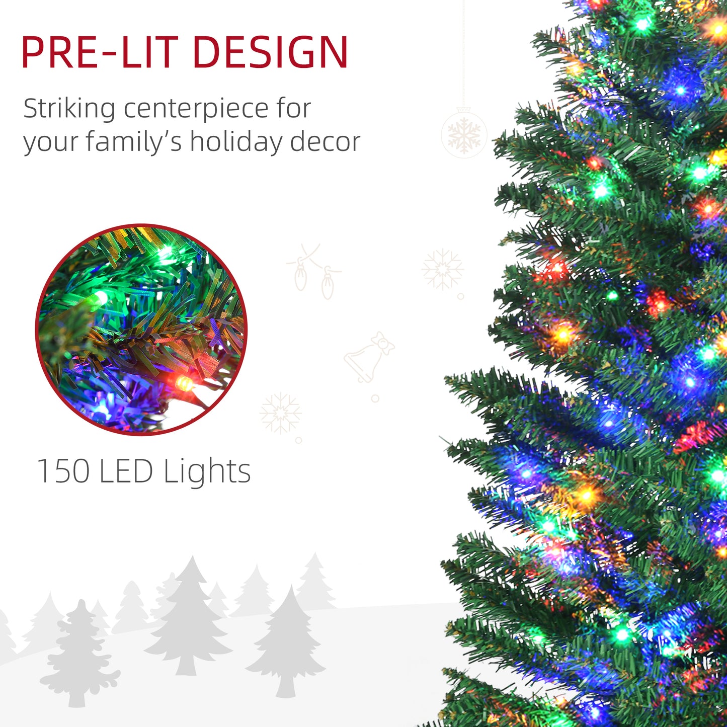 6ft Artificial Pencil Christmas Tree with Colourful Lights, Steel Base