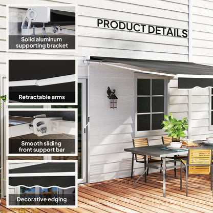 Garden Sun Shade Canopy Retractable Awning, 2.5 x 2m, Black
