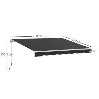 Garden Sun Shade Canopy Retractable Awning, 2.5 x 2m, Black