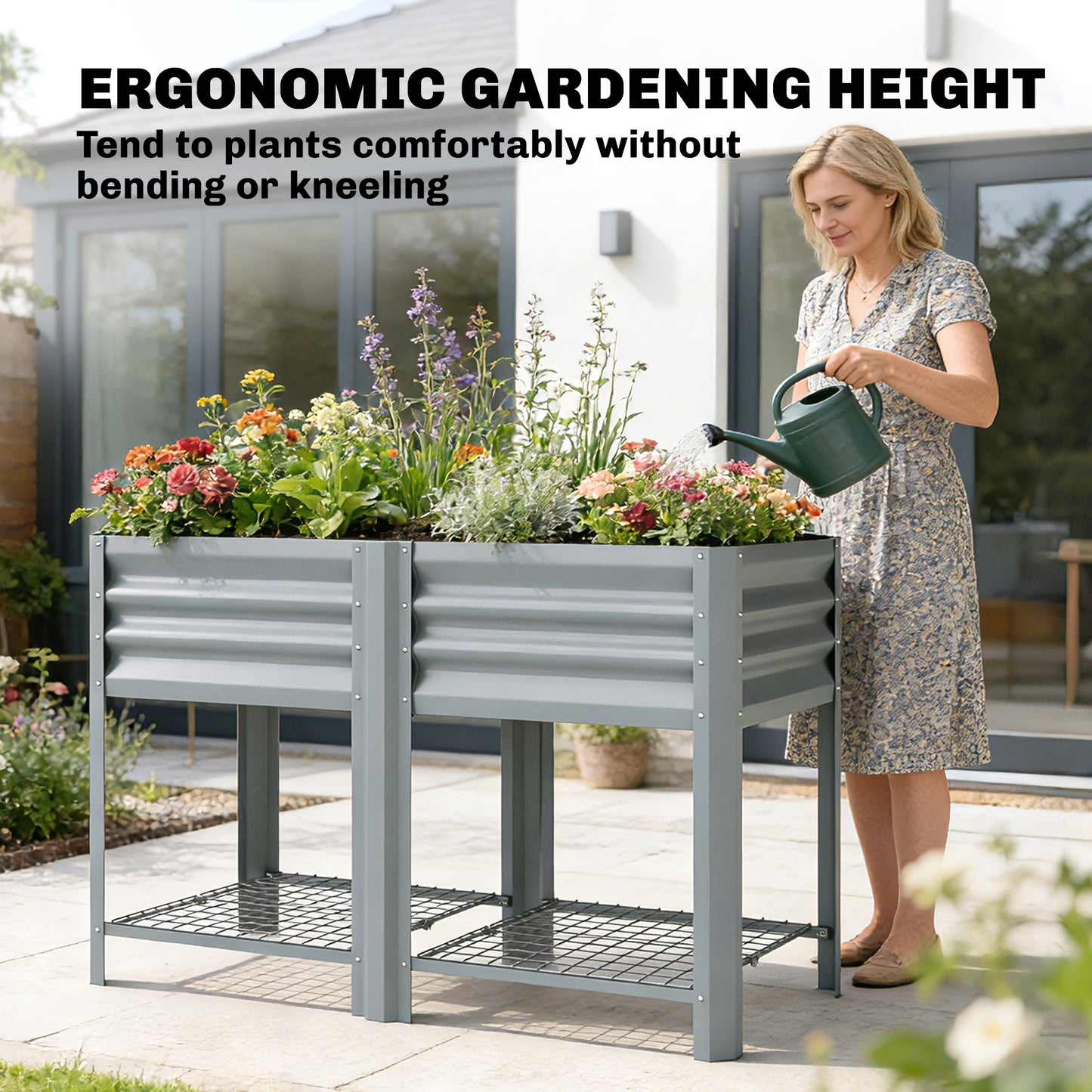 Raised Garden Bed with Storage Shelf 120x55cm Grey