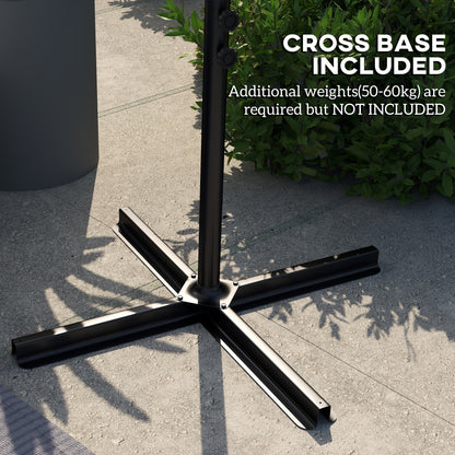 3 m Cantilever Parasol with Cross Base, Crank Handle, Orange