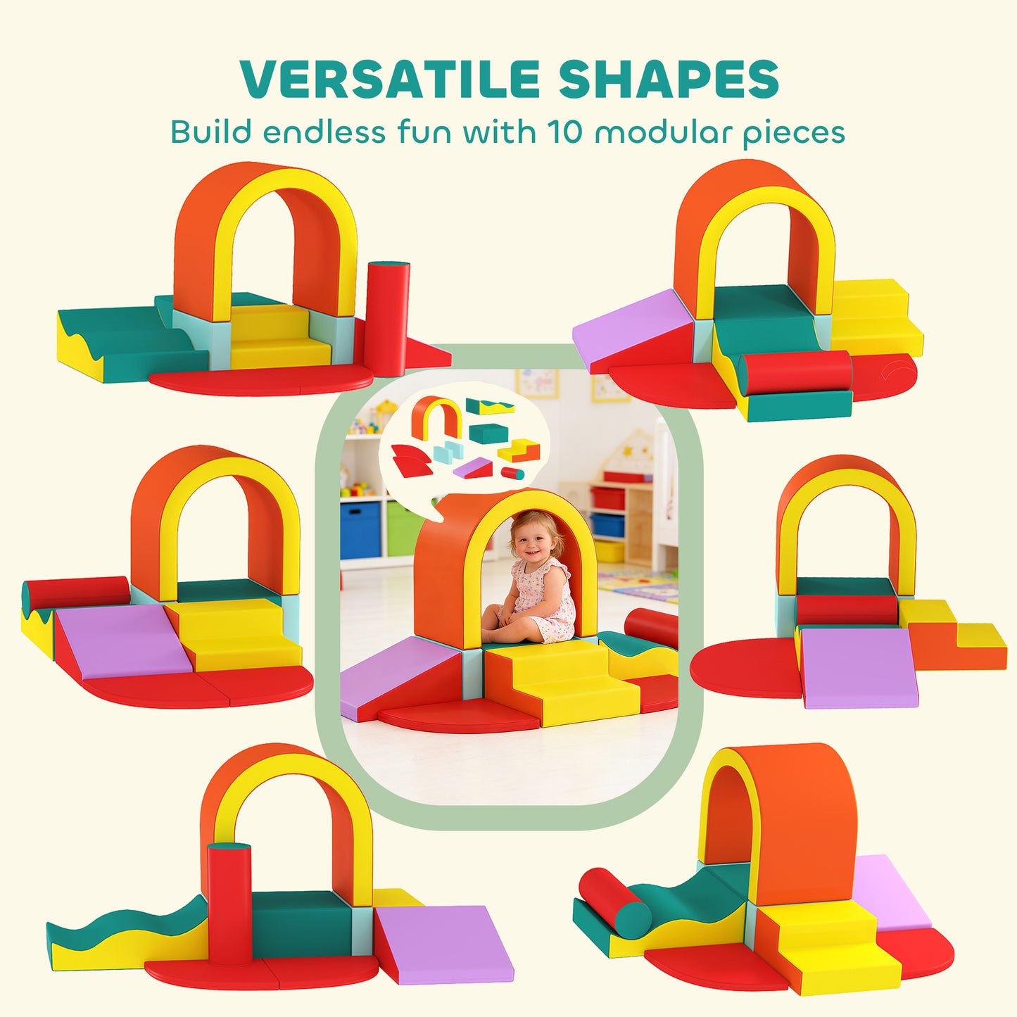 Kids Soft Play Set, 10PCs Soft Play Equipment for Toddlers