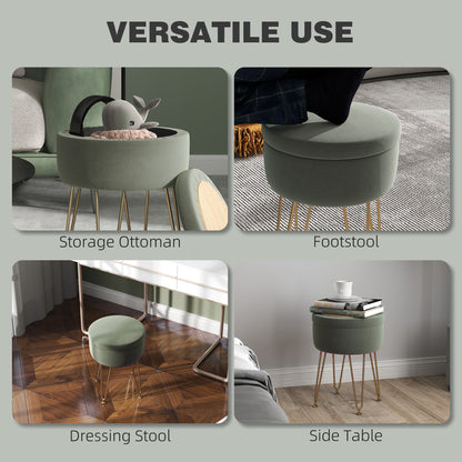 5L Velvet Footstool with Removable Lid for Bedroom, Green