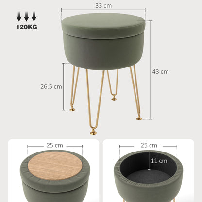 5L Velvet Footstool with Removable Lid for Bedroom, Green