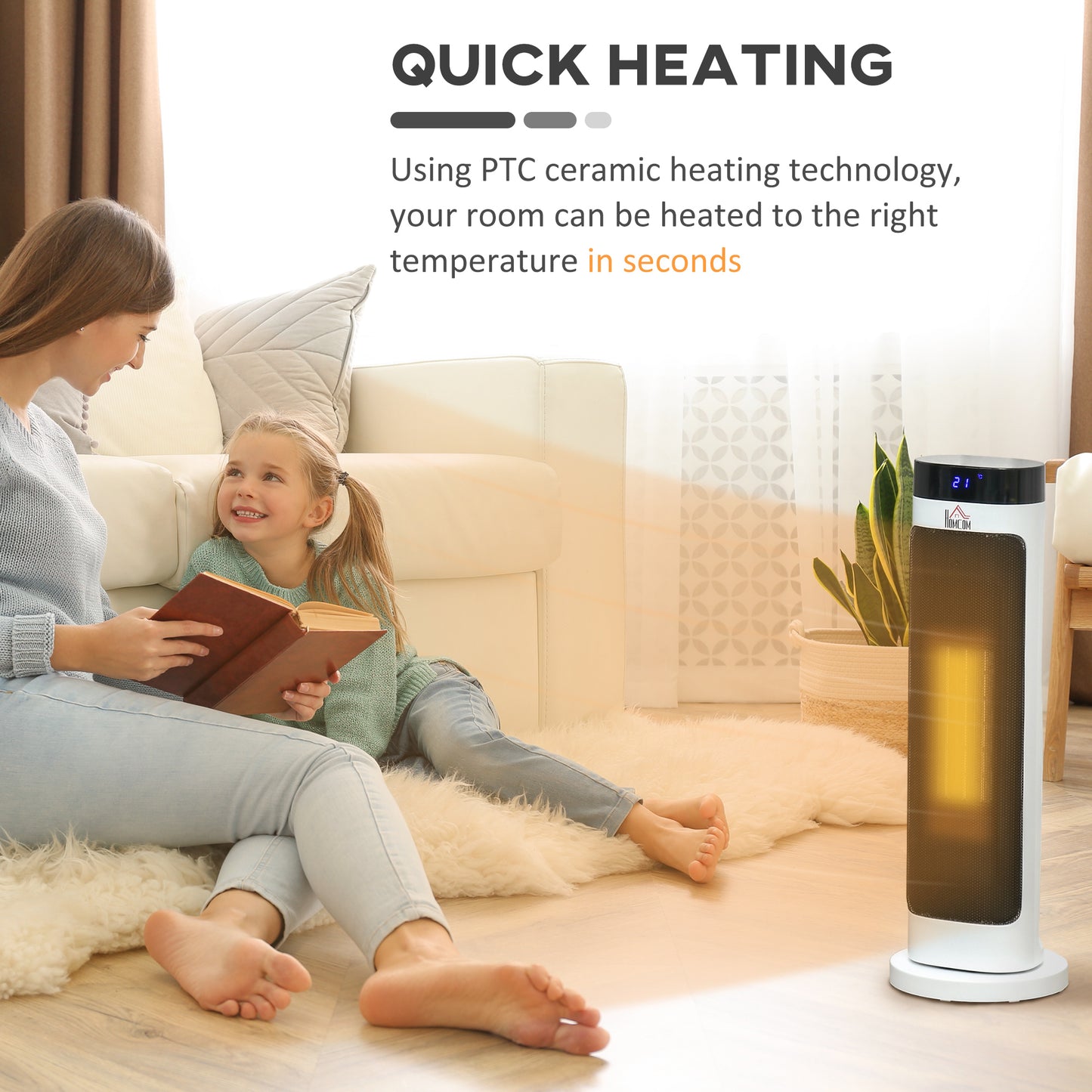 Ceramic Electric Space Heater, Portable Heater for Home with 3 Heat Settings, Oscillation, Adjustable Temperature, 1000W/2000W, Black