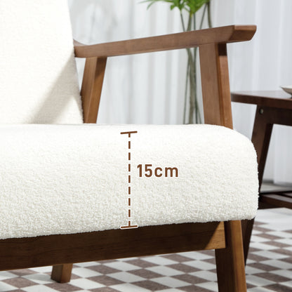 Boucle Accent Chair Armchair W/ Wide Seat for Living Room Bedroom, White