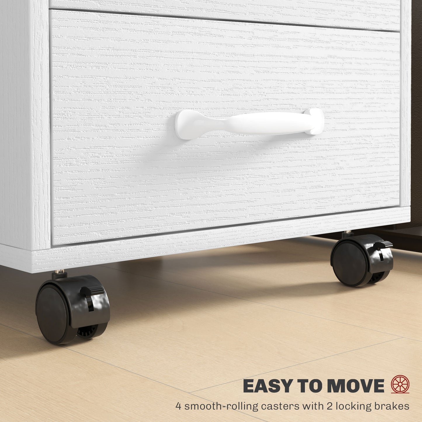 File Cabinet with 3 Drawers, Under Desk Mobile Filing Cabinet White