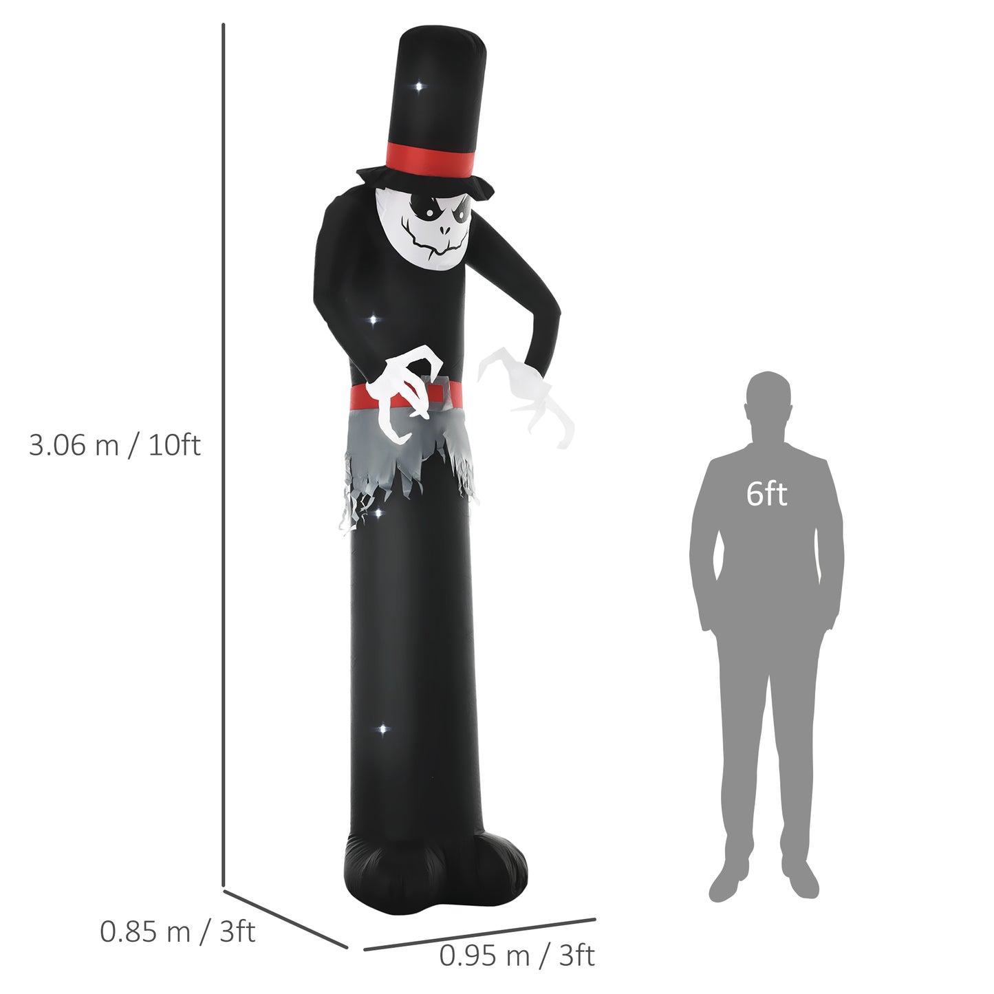 10' Inflatable Halloween Ghost Outdoor Decoration Waterproof LED Light